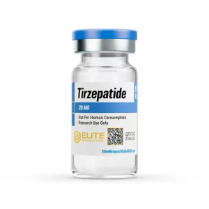 Tirzepatide 20mg research peptide vial by Elite Research Labs